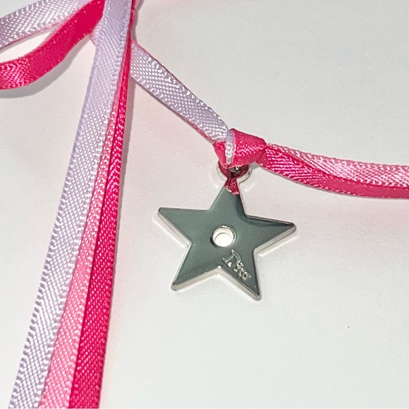 VTG Christian Dior Beauty Pink Ribbon Bow & Star Charm Tie Around Bracelet - Picture 8 of 14